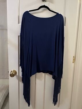 Three Bird Nest Royal Blue casual fringe Top oversized soft material